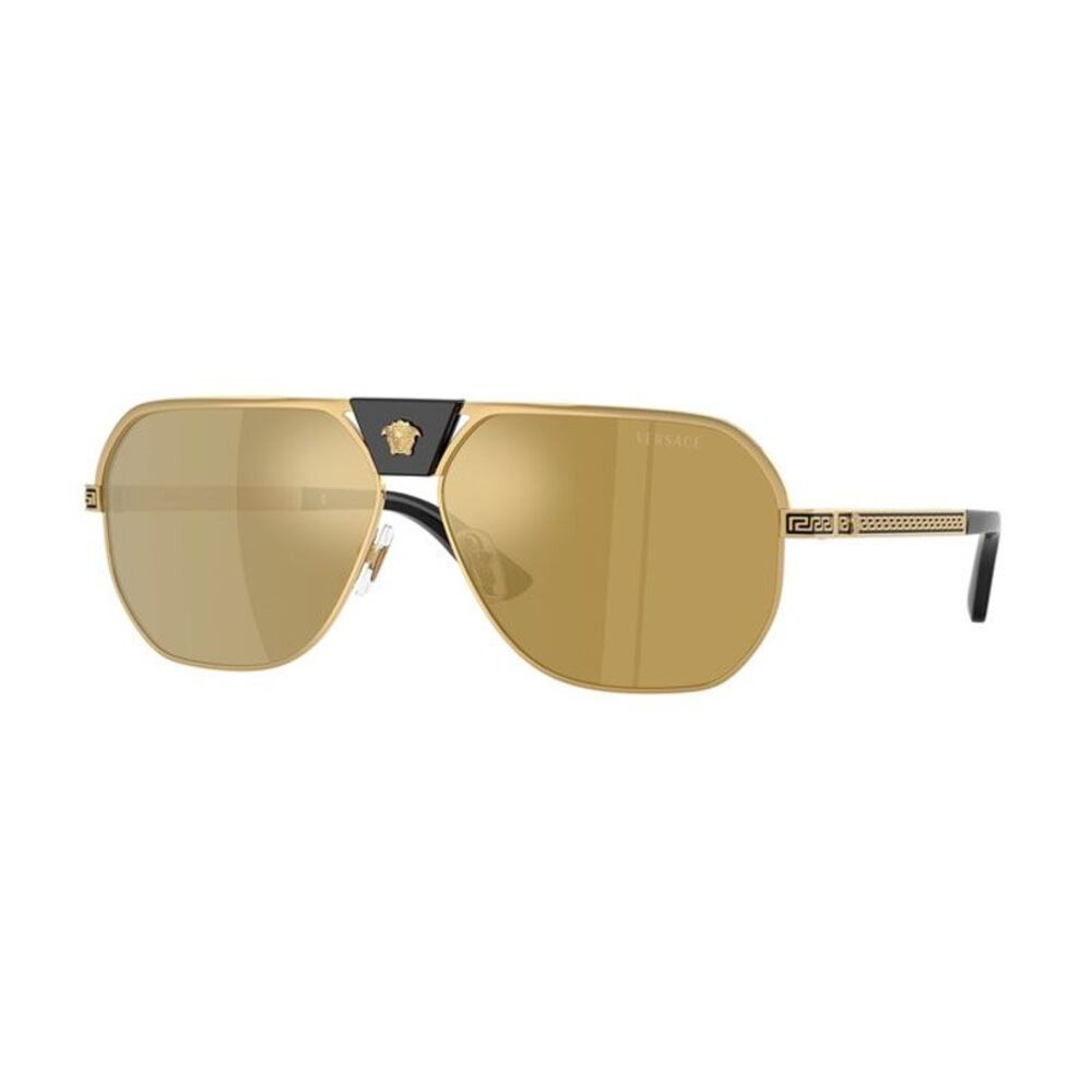 Versace Sunglasses Aviator Full Rim, Gold Frame and Brown with Gold Mirror Lens